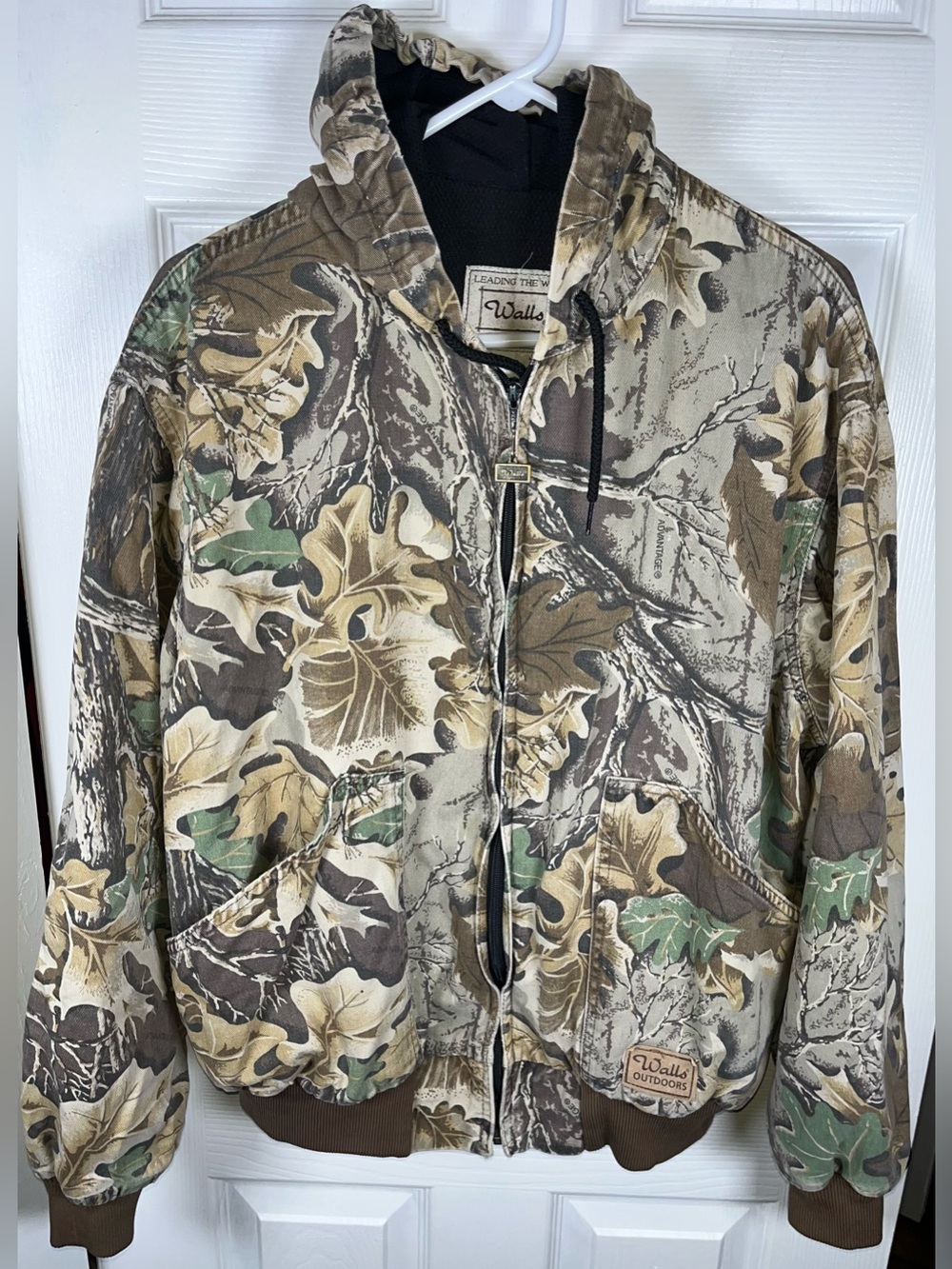 VINTAGE Walls Outdoors Advantage Camo Zip Hooded Jacket Green/Brown Size XL